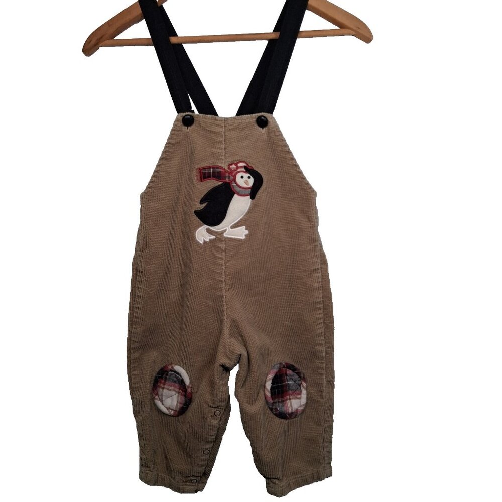 Vintage Blooz by Cachcach Overalls Youth 24 Months Brown Corduroy Penguin Pants - Picture 1 of 16